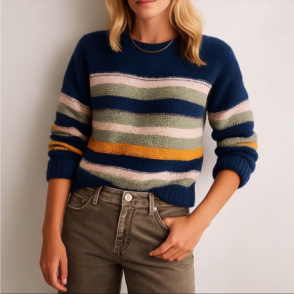 Women's Striped Navy Sweater - Picture 2 of 6